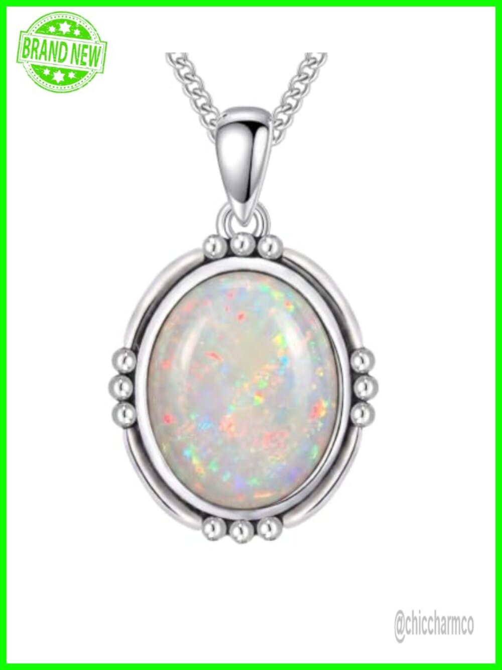 925 Sterling Silver White Opal Pendant Necklace Platinum Plated